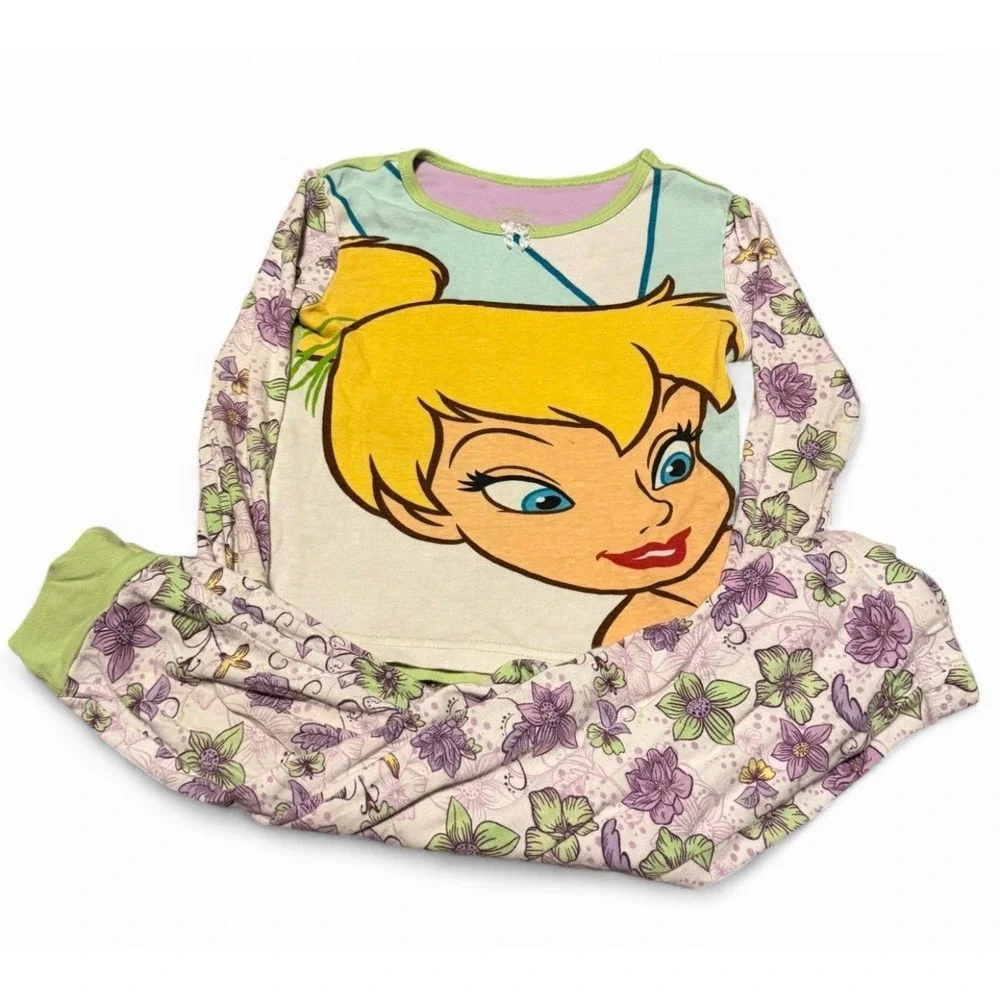 Disney Store Y2K Tinker Bell Pajamas‎ Girls Size 3 Floral Long Sleeve PJ Set